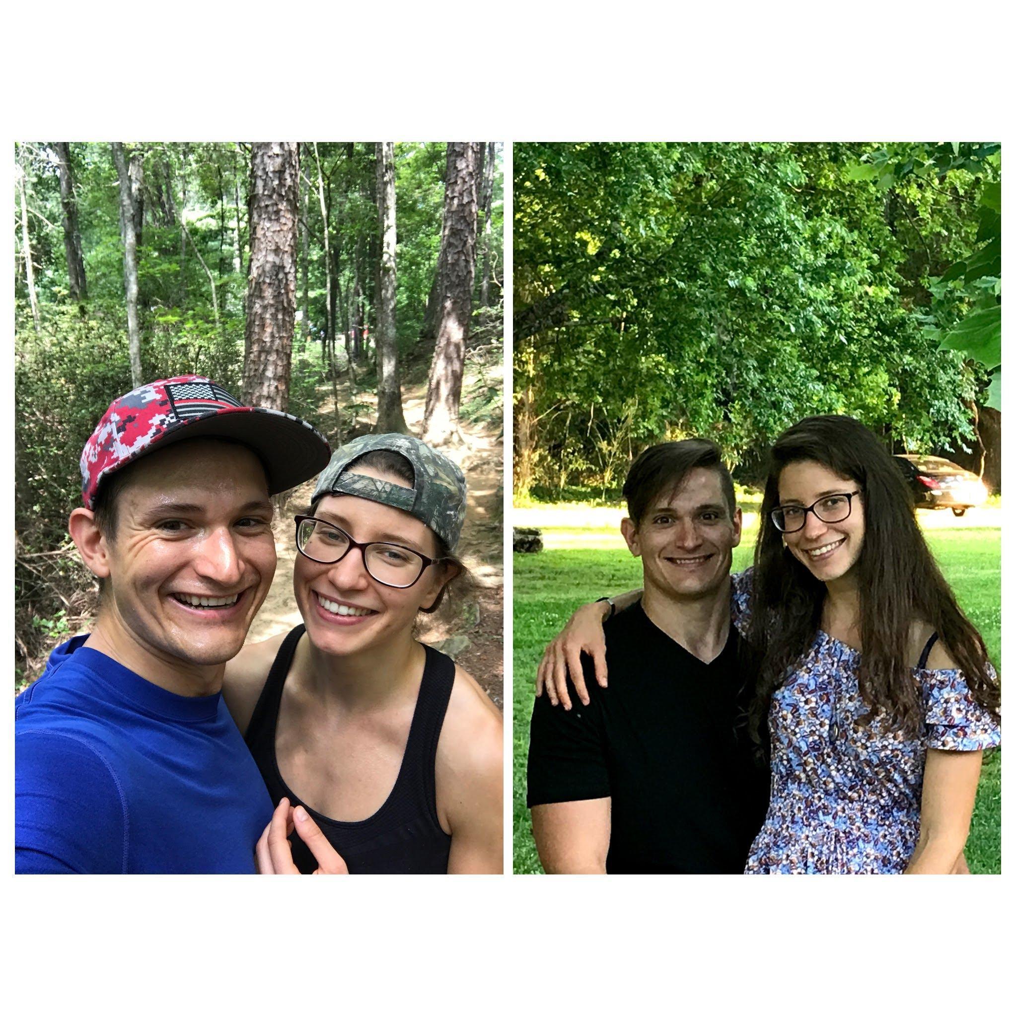 We love the outdoors! One of our 9452071 hikes on the left and in the botanical garden on the right :)