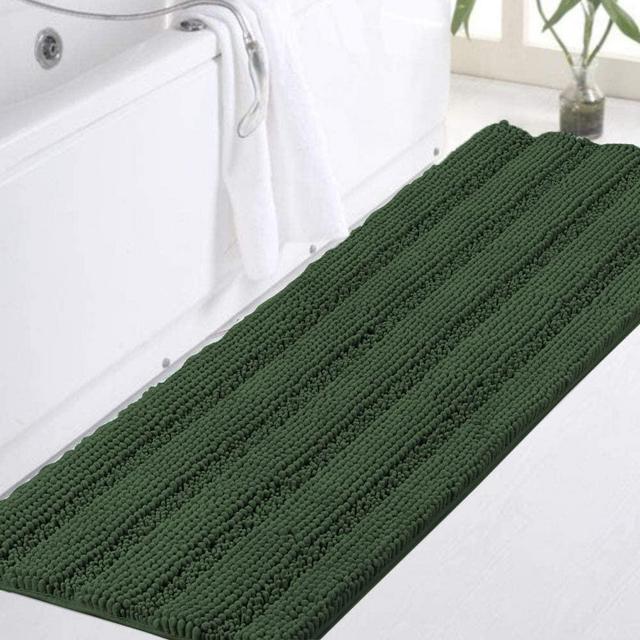 Chenille Bathroom Runner Extra Long Bathroom Rug Shaggy Kitchen Rugs and Mats Shower Rug for Bathroom Rugs Non Slip Absorbent Bath Mat Runner for Kitchen/Living Room, 47" X 17", Bronze Green