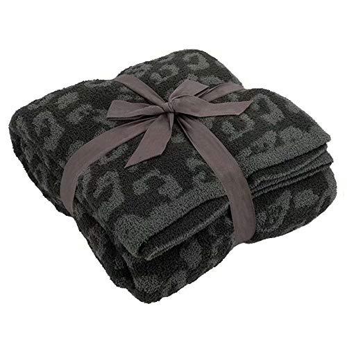 Luxury Fleece Fluffy Leopard Knitted Throw Blanket Super Soft Lightweight Washable Blanket for Chair, Sofa, Couch, Bed, Camping, Travel,Graphite/Carbon