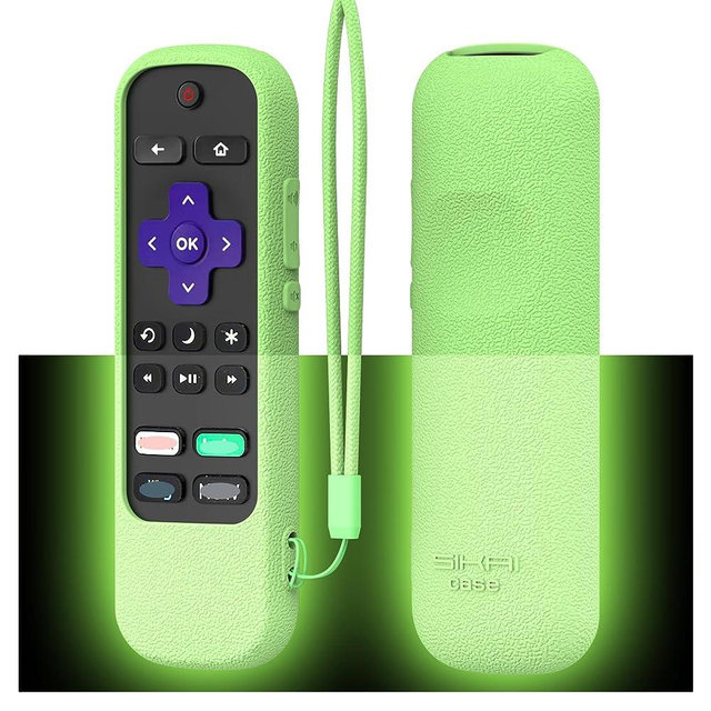 Roku Voice Remote Cover for Roku TCL RC580/Hisense Roku TV/Stick 4k+/RCA1R(2022)/RCAL7R Remote Shockproof Silicone Protective Case for Roku Streaming Stick 4K Anti-Lost with Remote Loop(Glow Green)