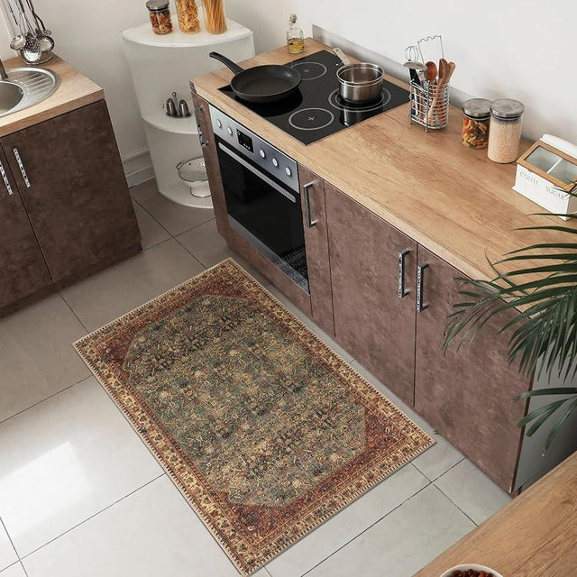Keen Home Design 2x3 Rug - Machine Washable Entry Rug with Non-Slip Backing, Ideal for Enteryway, Kitchen, Bathroom, Laundry Room - Vintage, Easy Clean, Durable, Low Pile Rug - (2' x 3')