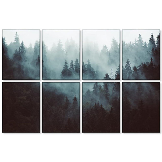 BUBOS 8 Pack Art Acoustic Panels Soundproof Wall Panels,48X32Inches Sound Absorbing Panels,Decorative Acoustical Wall Panels, Acoustic Treatment for Recording Studio,Adhesive Included,Fog Forest
