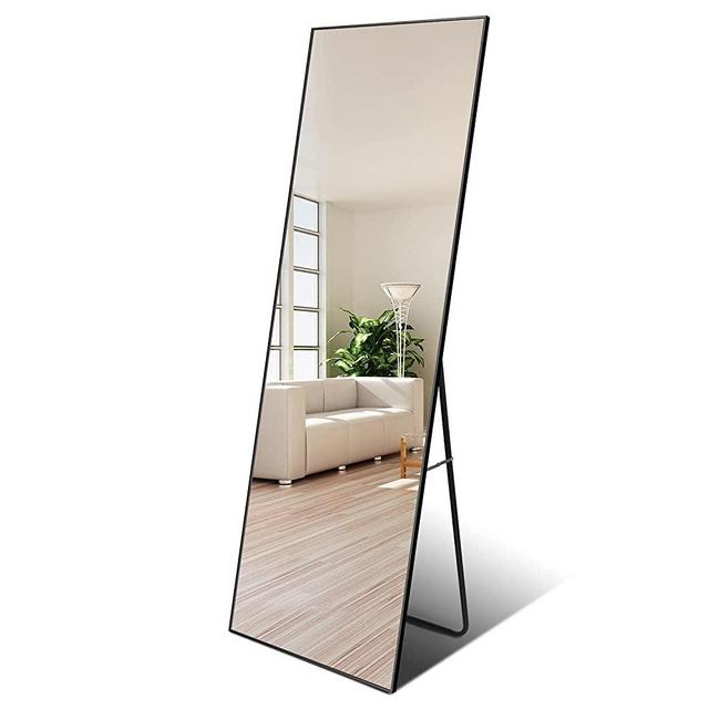 YSSOA 65"x22" Full Length Mirror, Floor Mirror, Standing Mirror, Leaning Mirror, Full Body Mirror, Large Mirror, Bedroom Mirror with Black Aluminium Frame, Black, 65"x22"