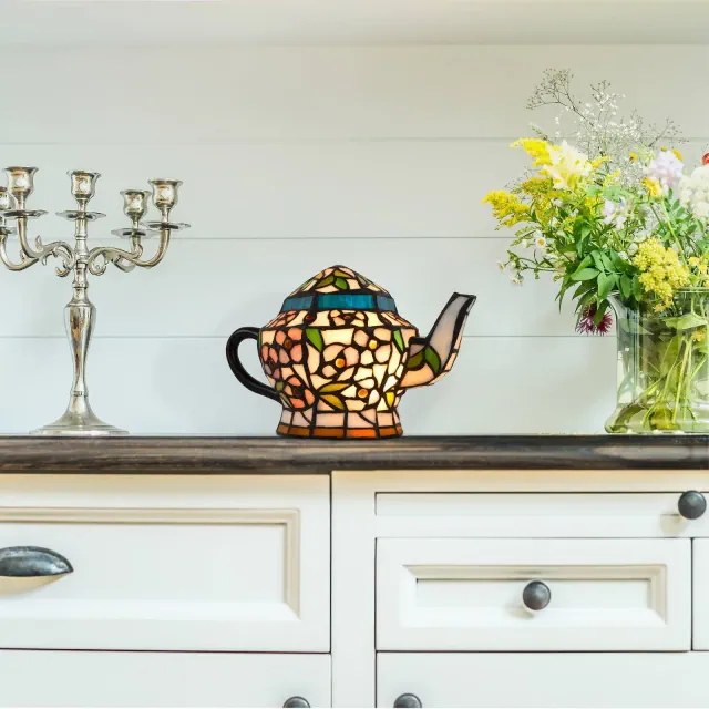 Teapot Lamp-Tiffany Style Stained Glass Light