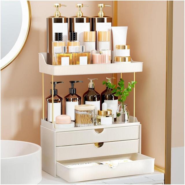 StorBin 3 Drawers Bathroom Counter Organizer - 5 Tier Makeup Organizer, Versatile Perfume Organizer, Ideal for Bathroom Storage, Vanity, Large Skincare, Perfume, Present, Cream White