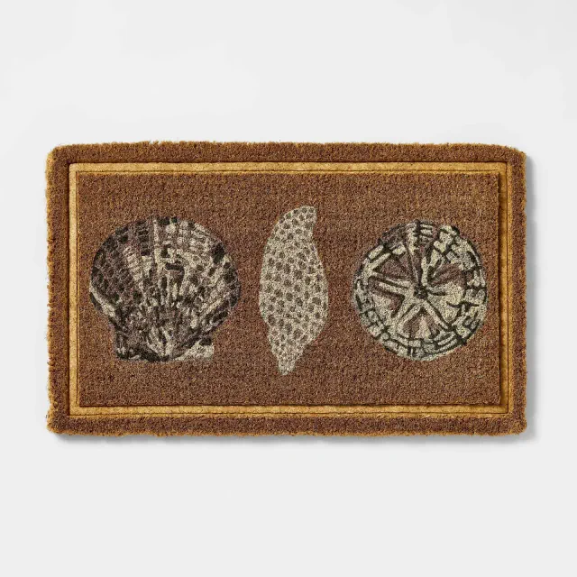 Embossed Seashells Coir Doormat Natural/Blue - Threshold™ designed with Studio McGee