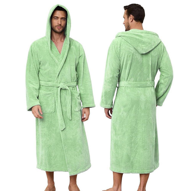 PJGGZ Men's Bathrobes with Hood, Soft Long Towel Robe for Men - Super Absorbent Quick Dry yet Warm