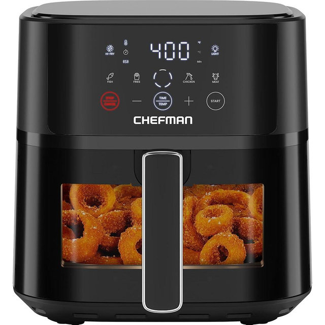 Chefman Air Fryer – 6 QT Compact Airfryer for Quick & Easy Meals, Features Hi-Fry Technology for Extra Crisp, Easy-View Window, Touch Controls with 4 Presets, Nonstick & Dishwasher Safe Basket - Black
