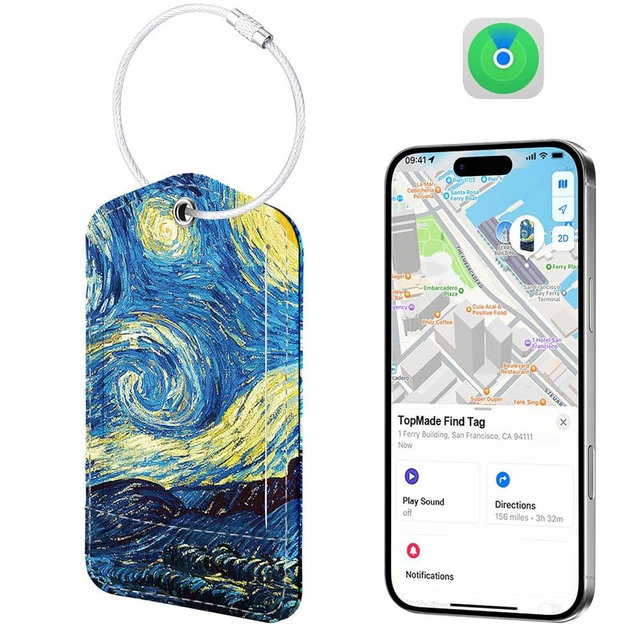 TopMade Smart Luggage Tag with Find My, Premium Leather Luggage Tags for Suitcase, Travel Bags, Backpacks, Anti-Lost Suitcase Tag Tracker for Travel with Privacy Name Card, Rechargeable