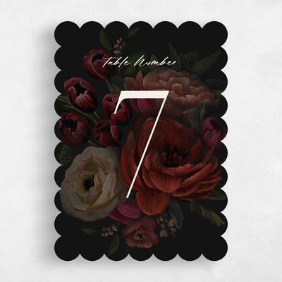 Black Scalloped Wedding Table Number - Malina