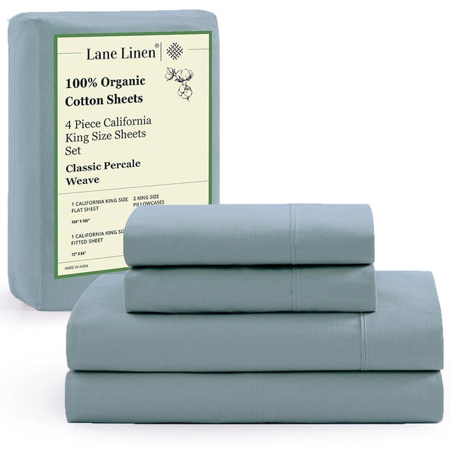 LANE LINEN Sheets for California King Size Bed- 4Pc 100% Organic Cotton Cal King Size Sheets Set, Soft Percale Sheets, Luxury Hotel Sheets, 15" Deep Pocket California King Sheet Set - French Blue