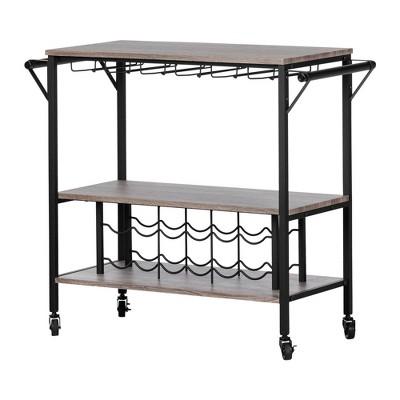 Munich Bar Cart with Wine Rack Weathered Oak/Matte Black - South Shore
