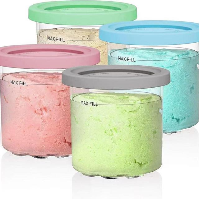 Dxiocli Containers Replacement for Ninja Creami 7-in-1 Pints and Lids -4 Pack 16 oz- Compatible with NC301, NC300 NC299AMZ Series-Leak Proof Lids Dishwasher Safe