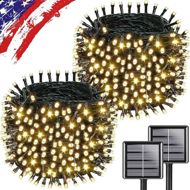 Upgrade Solar String Lights for Outside 2 Pack Total 180FT 500LED String Lights Outdoor with 8 Modes, IP65 Waterproof Outdoor Solar Twinkle Lights, Garden Tree Party Christmas Decorations, Warm White