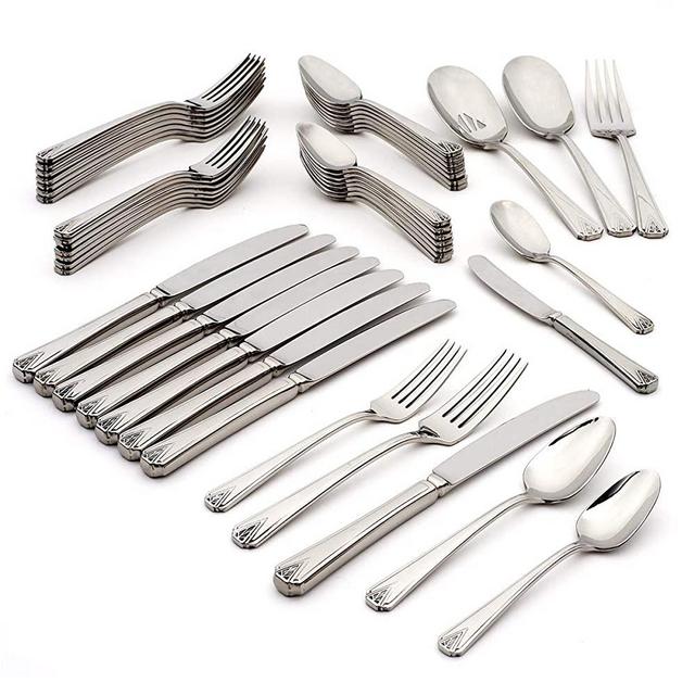 Oneida Deauville 45 Piece Fine Flatware Set, Service for 8 , 18/10 Stainless Steel, Silverware Set, Dishwasher Safe