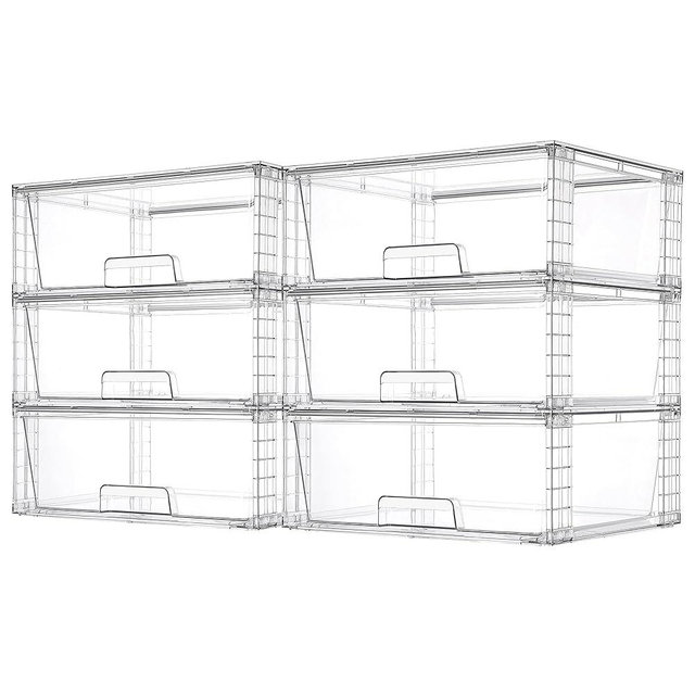 Vtopmart 6 Pack Large Stackable Storage Drawers,Easily Assemble Acrylic Bathroom Closet Undersink Organizers and Storage,Plastic Storage Bins for Kitchen Cabinets,Pantry,Makeup,Medicine Organization