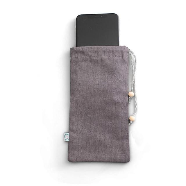 HALSA EMF Cell Phone Pouch 4x8 Inch - One Size Fits All Phones - 100% Silver Fiber for Digital Security, Signal Blocking, EMF Protection, Data Privacy. Fits in Pocket or Purse. Drawstring Closure