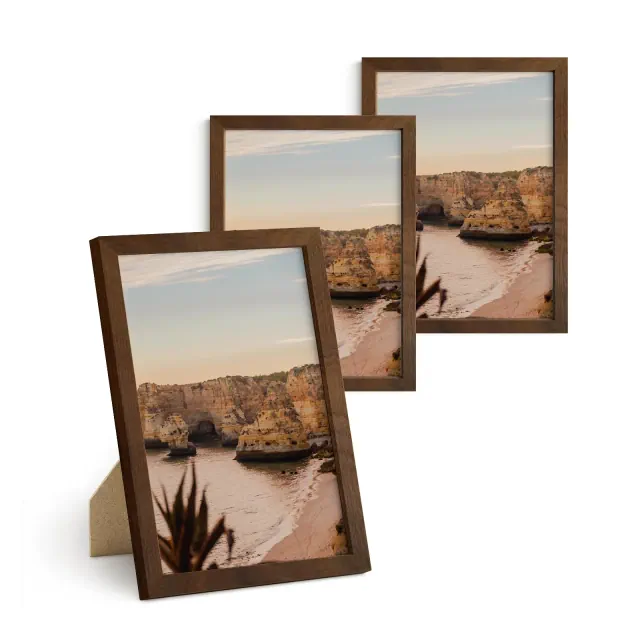 Haus and Hues Set of 3 Picture Frame with Plexiglass Cover, Walnut Oak, 5x7