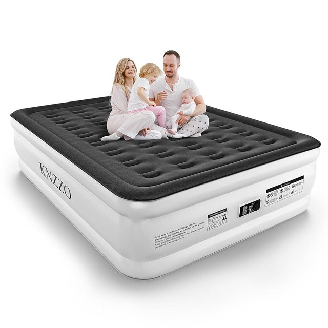 KNZZO Queen Air Mattress with Built-in Pump, 18" Top Inflatable Mattress with Waterproof Flocking Fabric, Three-Minute Quick-Inflatable Bed. Portable Blow Up Mattress for Home, Outdoor and Guests