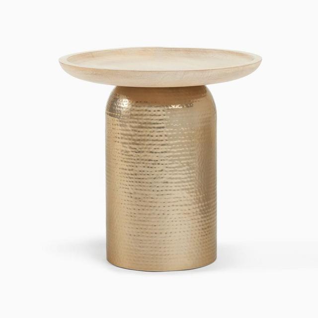 Miri 20" Side Table, Cerused White , Hammmered Brass