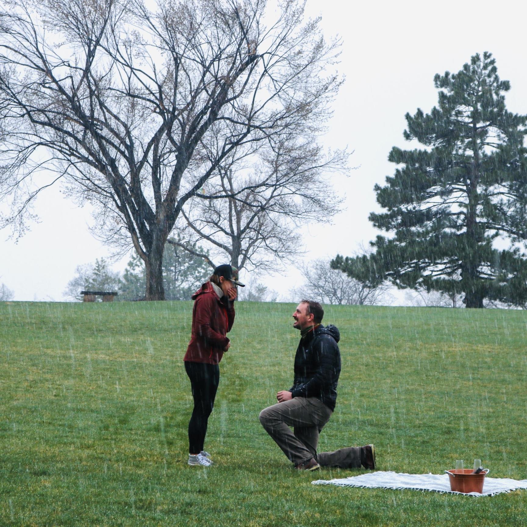 Cyril proposed to Jenn on April 15th, 2021 at City Park in Fort Collins, where they had their first date.