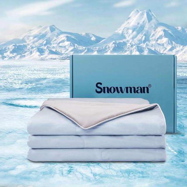 SNOWMAN Cooling Comforter Queen Size, Silk Cooling Blanket for Hot Sleepers 90x90 Inch, Q-Max>0.4, Double-Sided Arc-chill Cooling Blanket, Ultra Soft Cooling Throw Blanket, Baby Blue