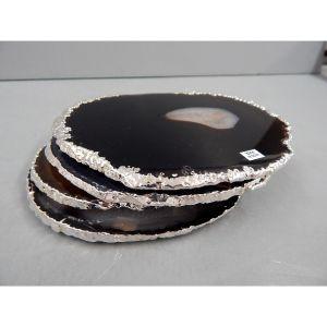BARTKY MINERALOGICAL  AGATE WINE COASTER, BLACK/SILVER, 4.6IN