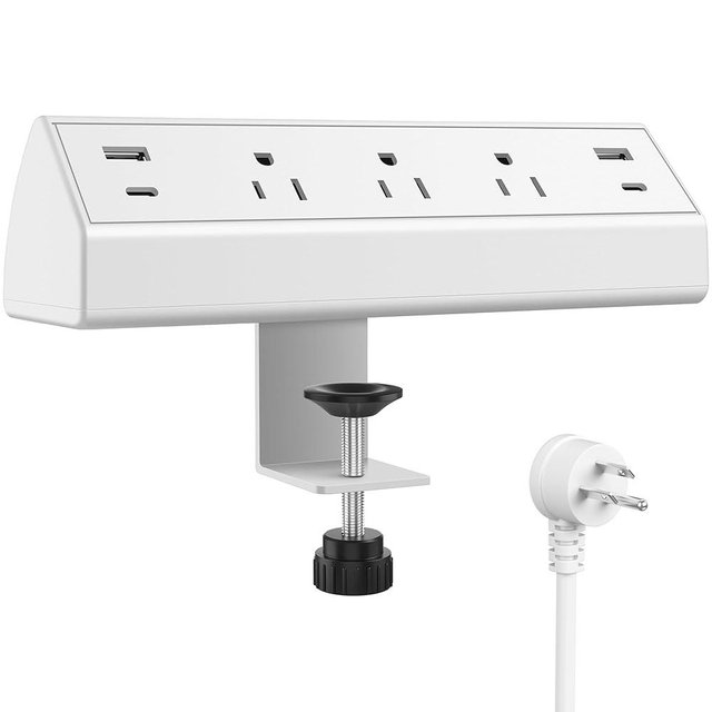 Desk Clamp Power Strip USB C,40W Fast Charging Station,2 PD 20W USB C Charger,Desk Edge Mount Power Strip 4 USB Ports 3 Widely Spaced Outlets Surge Protector,6ft Flat Plug,Fit 1.96" Tabletop Edge