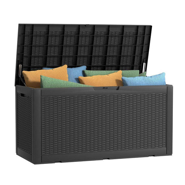 MAIUSCOLI 120 Gallon Outdoor Deck Box, Lockable Waterproof Outdoor Storage Boxes For Garden Tools,Indoor Cushions,Accessories Outside Storage Resin Weatherproof Container(Black)
