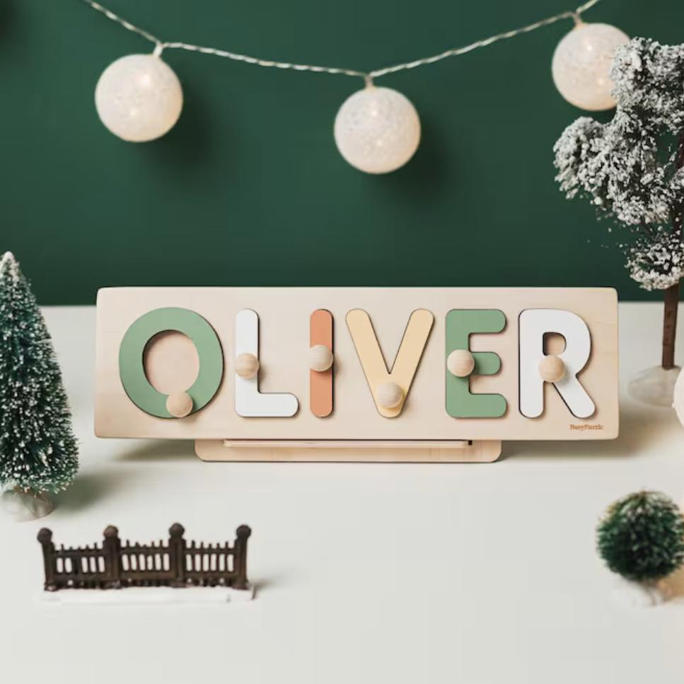 Natural Wooden Name Puzzle For Newborn, Toddler Personalized Gift, Baby 1st Christmas & Birthday Gift, Custom Named Nursery Decor