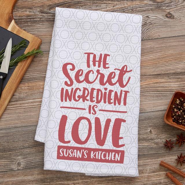 Secret Ingredient is Love Personalized Waffle Weave Kitchen Towel