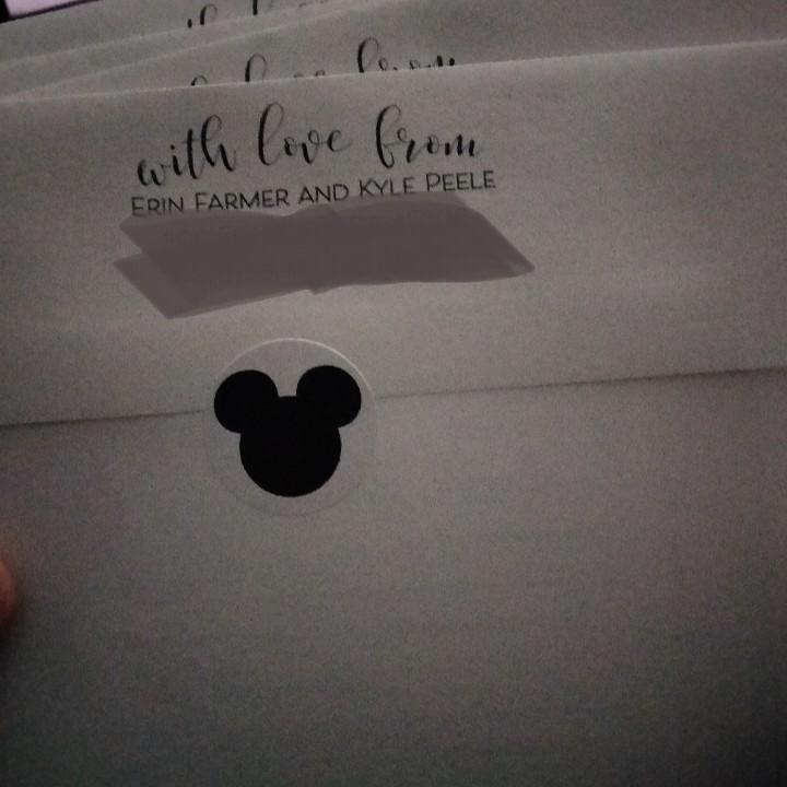 Mickey mouse stickers I put on the invitation envelopes ❤️