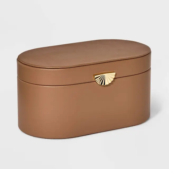 Oval Jewelry Organizer Box with Mirror - A New Day™ Brown