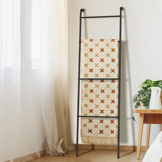 Blanket Ladder Outdoor Towel Rack for Pool, Decorative Metal Holder for The Living Room Bathroom, Black