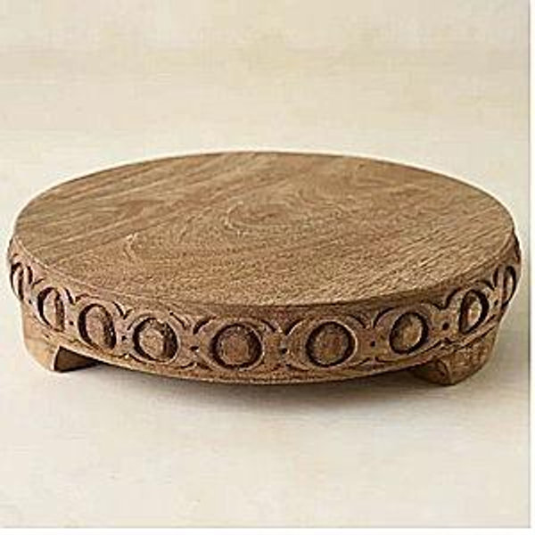 Antiqued Carved Wood Round Riser