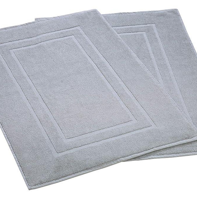 Feather & Stitch 100% Cotton Terry Bath Mats 2 Piece Towel Like Bath Mats (30x21 Inch) Hotel Spa Bathroom Shower Step Out Tub Floor Mats [NOT A Bathroom Rug] Soft Absorbent Washable Mats (Grey)