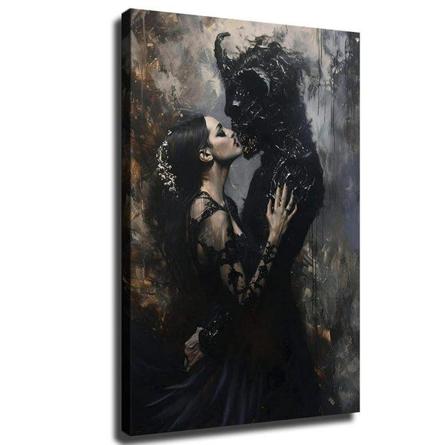 Gothic Romance Wall Art - Demon Woman Print, Dark Academia, Ready to Hang (Framed, 24x36 inch)