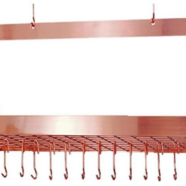 Old Dutch Oval Hanging Pot Rack with Grid & 24 Hooks, Satin Copper, 48 x 19 x 15.5