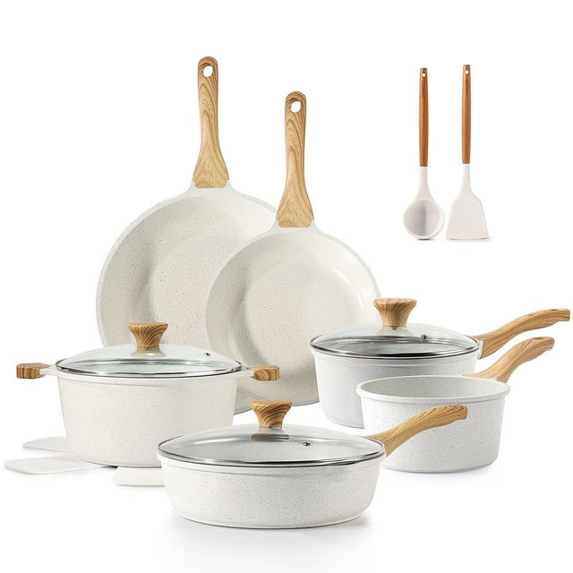 SENSARTE Nonstick Ceramic Cookware Set 16-Piece, Non-toxic Pots and Pans Set, Healthy Kitchen Cooking Set with Stay-Cool Handles, Silicone Utensils and Pot Protectors, PFAS/PTFE/PFOA Free