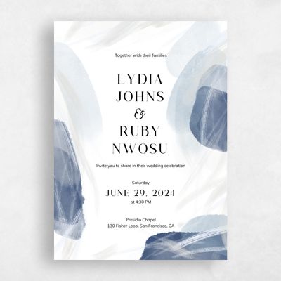Grayed Cobalt, Blue Wedding Invitation - Staton Portrait