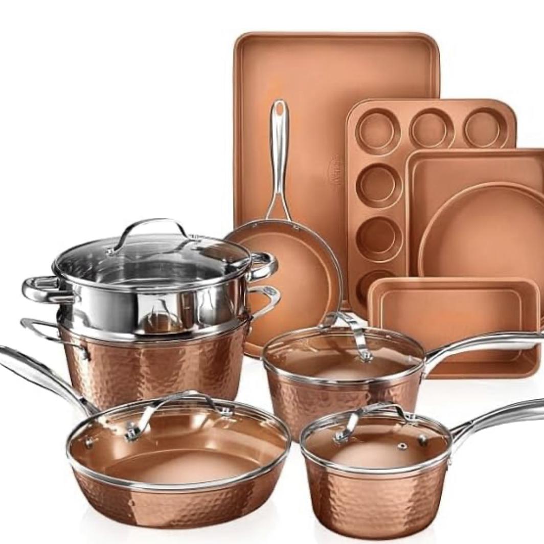 Gotham Steel Hammered 15 Pc Pots and Pans Se
