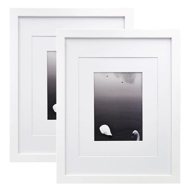 Egofine 11x14 Picture Frames Made of Solid Wood 2 PCS White Covered by Plexiglass - for Table Top and Wall Mounting for Pictures 8x10 or 5x7 with Mat Horizontally or Vertically Display Photo Frame