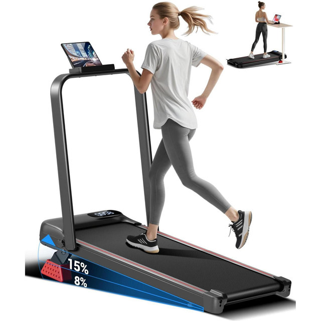 15% Incline Walking Pad Treadmill with Handle Bar - 2.5HP Quiet Folding Treadmill for Home Office Under Desk Portable Walking Pad with 300LBS Capacity