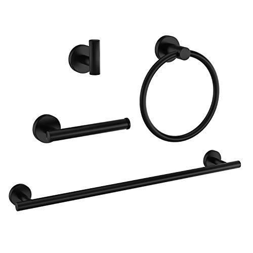 Marmolux Acc Towel Racks for Bathroom Black Bathroom Accessories-Hand Towel Bar, Towel Ring, Toilet Paper Holder, Towel/Robe Hook, Stainless Steel Wall Mounted Toilet Towel Rack Set 9110BK Matte Black