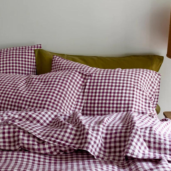 Berry Gingham Linen Blend Pillowcase (Pair)