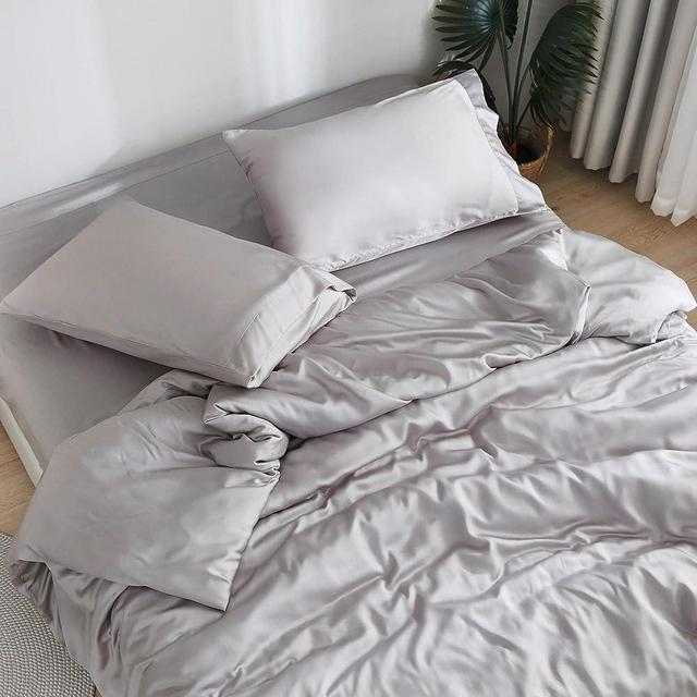 DOZ by SIJO 100% Organic Bamboo Sheet Set, Buttery Soft, Cooling for Hot Sleepers, Silky Breathable, Oeko-TEX, High GSM, 16" Deep Pockets - 3pc - 2 Pillowcases 1 Fitted Sheet (Dove, Queen)