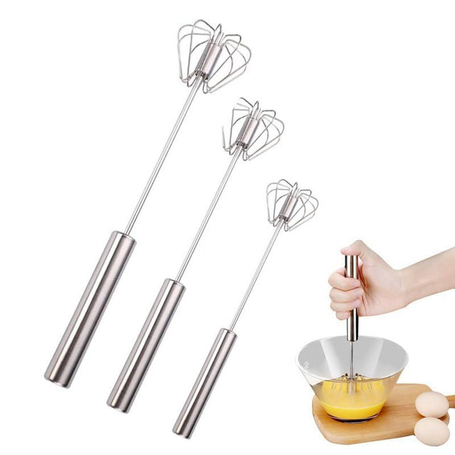 CLRZOL Handheld Mixer, Stainless Steel Semi-Automatic Whisk, Rotating Semi-Automatic Egg Beater, Hand Push Mixer Stirrer Tool for Cooking Kitchen Home Egg Milk