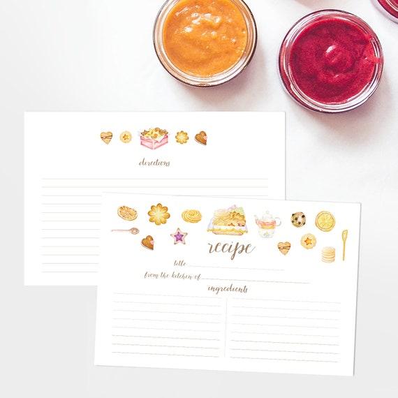 Watercolor Recipe Cards - Set of 15, 30, or 50 - Cookies Theme 1 - Chocolate Chip Watercolor Illustrations - 4x6 - Quality Linen Cardstock