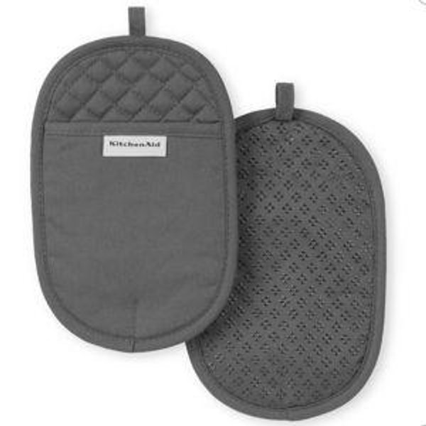 KitchenAid 2pk Cotton Asteroid Pot Holders Dark Gray: Diamond Pattern, Silicone Grip, Machine Washable Kitchen Textiles