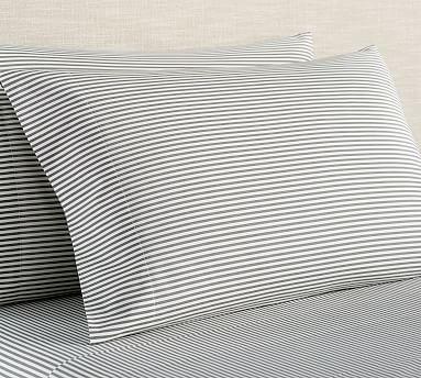 Wheaton Stripe Organic Percale Sheet Set in Gray - Queen